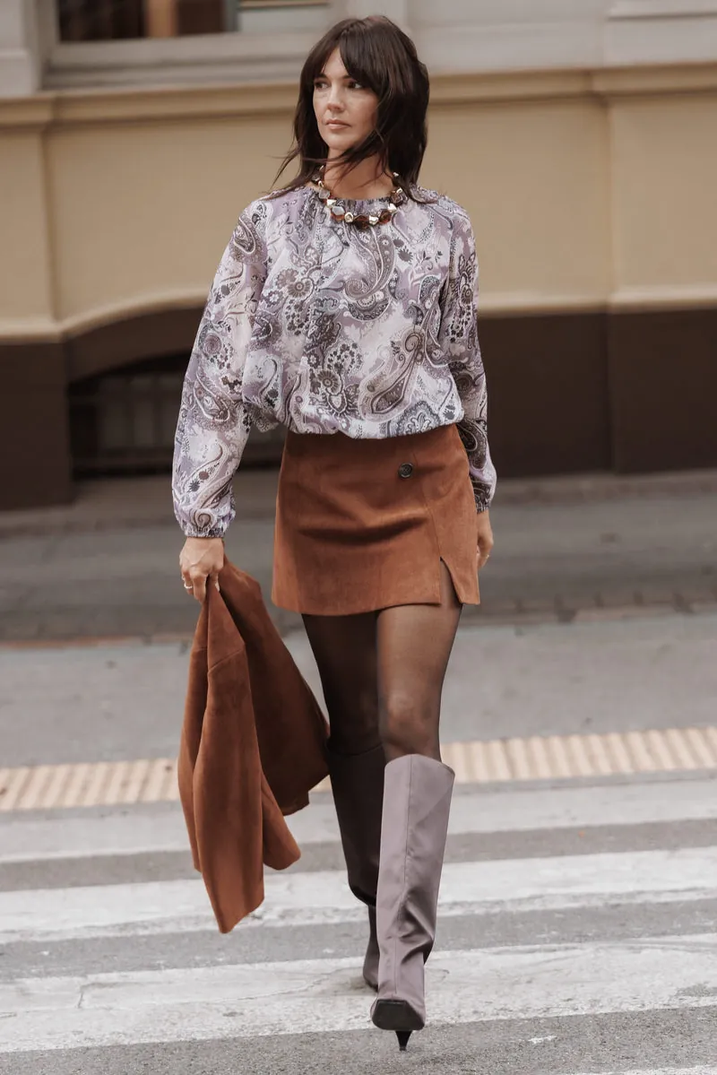 Blusa Manga Longa Dallas Roxo Paisley - foto 1