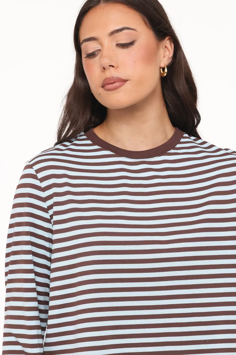 Blusa Manga Longa Ruva Marrom Azul Listrado - foto 2