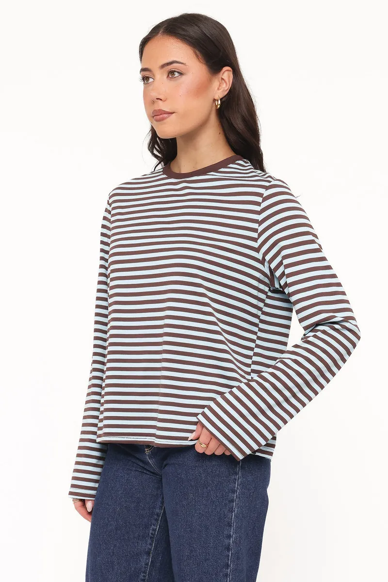Blusa Manga Longa Ruva Marrom Azul Listrado - foto 3