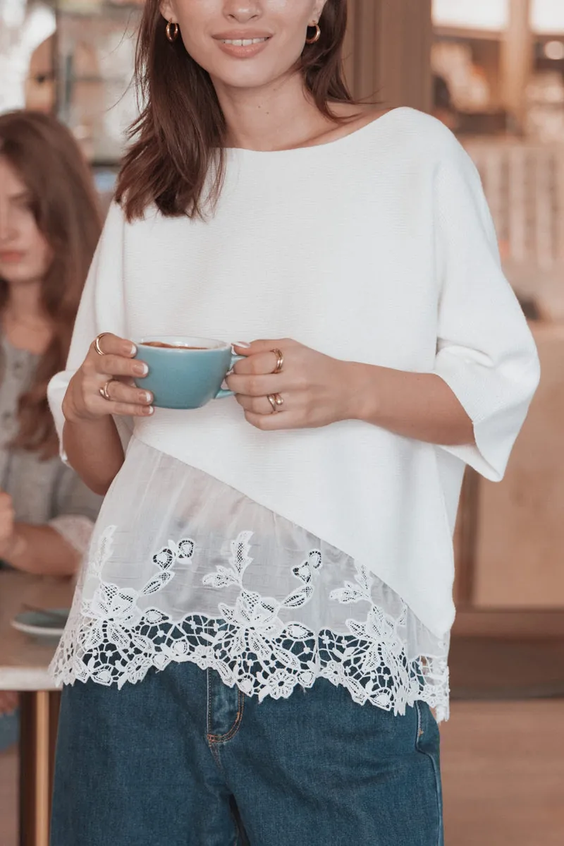 Blusa Renda Chase Hem Ribbed Marfim - foto 1