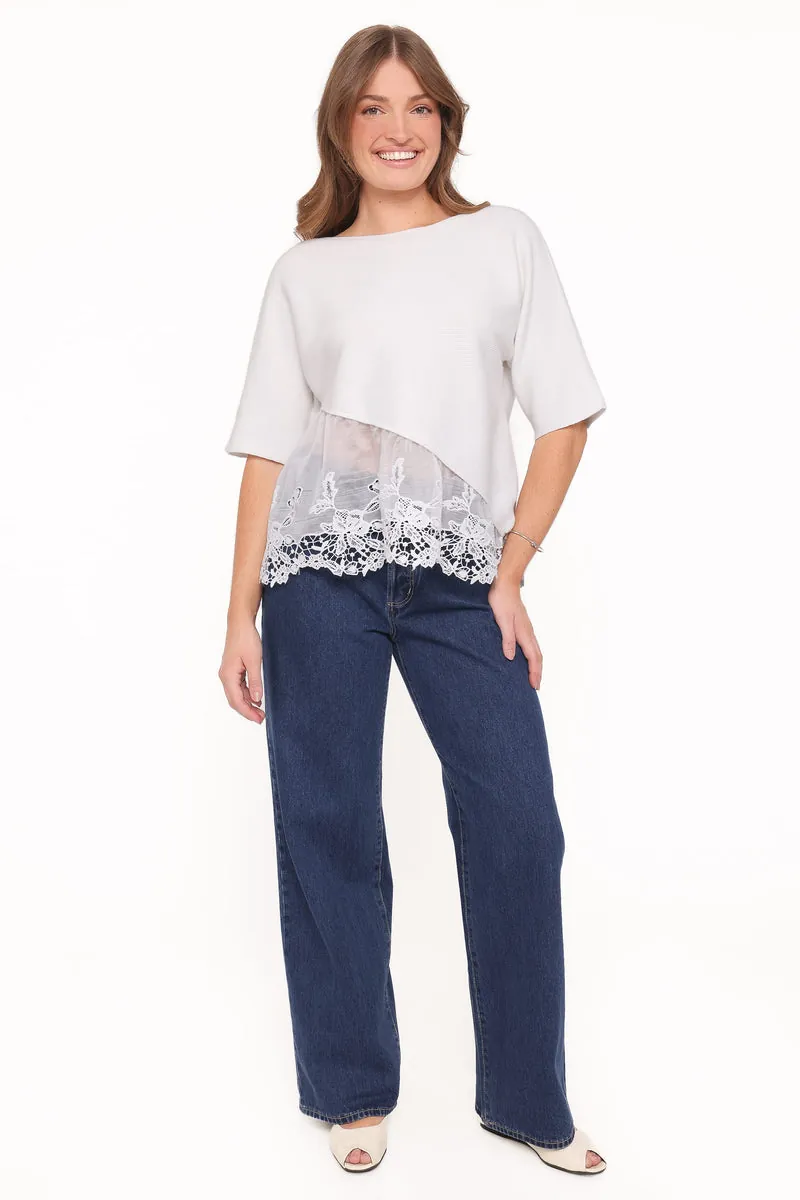 Blusa Renda Chase Hem Ribbed Marfim - foto 2