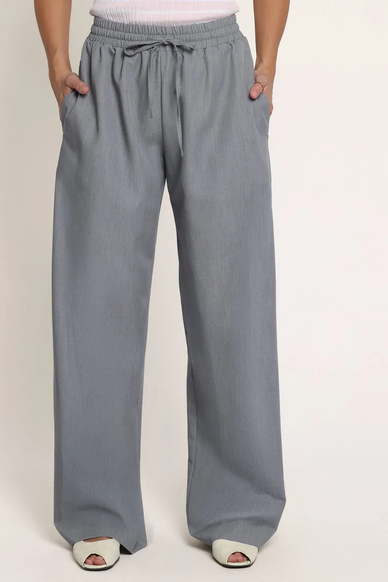 Calça Pantalona Drapey Elastic Waist Mescla Cinza - foto 2