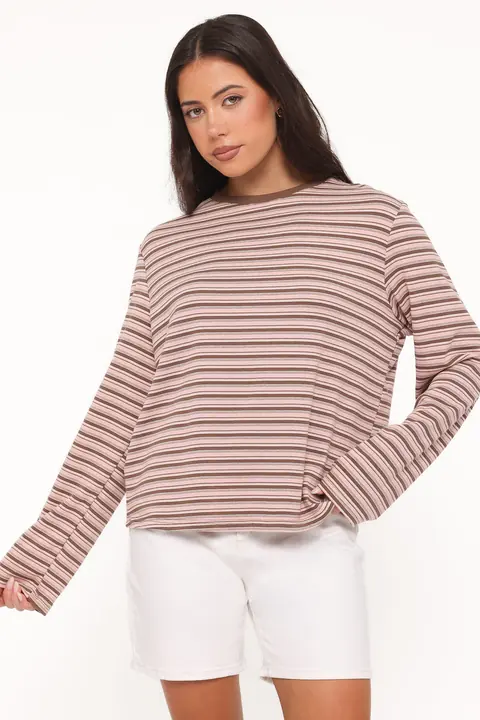 Blusa Manga Longa Ruva Chocolate Rosa Listrado