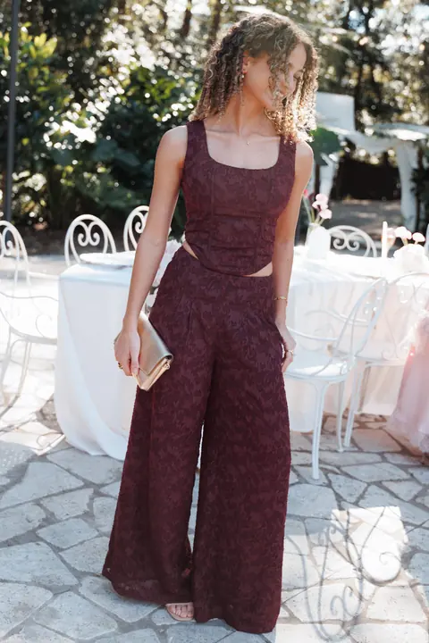 Calça Pantalona Ada Plum Burnout