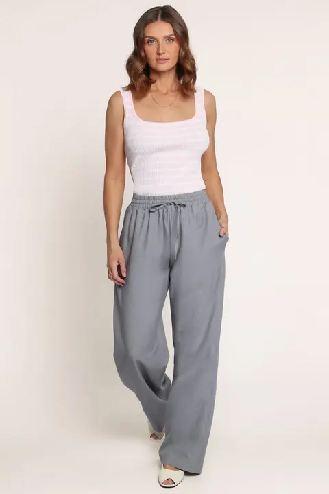 Calça Pantalona Drapey Elastic Waist Mescla Cinza