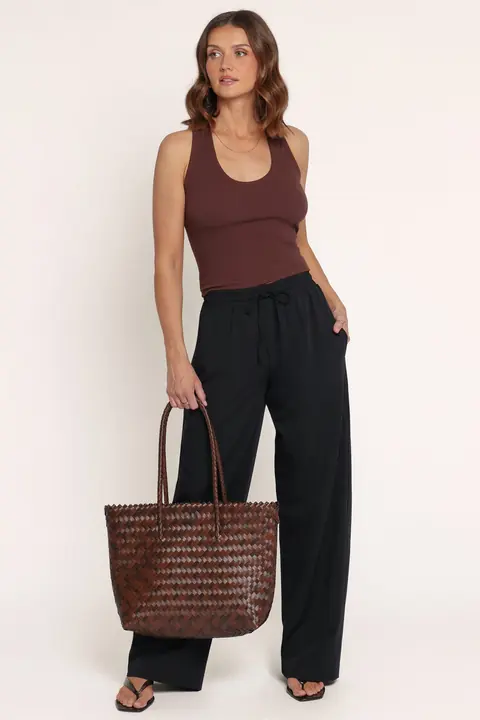 Calça Pantalona Drapey Elastic Waist Preto