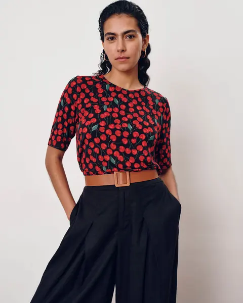 Camiseta Lily Liquid Jersey Crew Neck Stovepipe Very Cherry Estampado