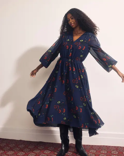 Vestido Karina V-Neck Chiffon After Escuro Estampado