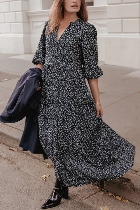 Vestido Longo Dixon Preto Miúdo Floral