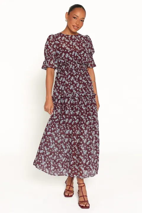 Vestido Longo Kelina Bordô Floral