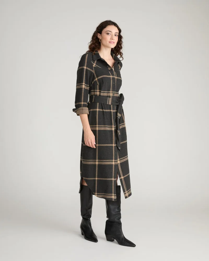 Vestido Chemise Morgan Belted Stretch Flannel Mushroom Cap Xadrez - foto 2