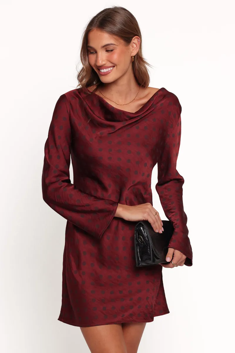 Vestido Curto Manga Longa Idalee Marrom/maroon Poá - foto 1