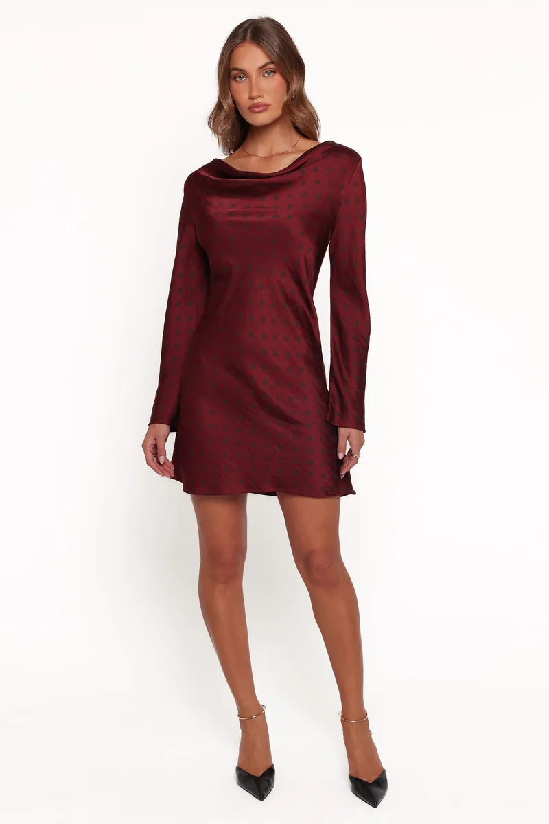 Vestido Curto Manga Longa Idalee Marrom/maroon Poá - foto 2