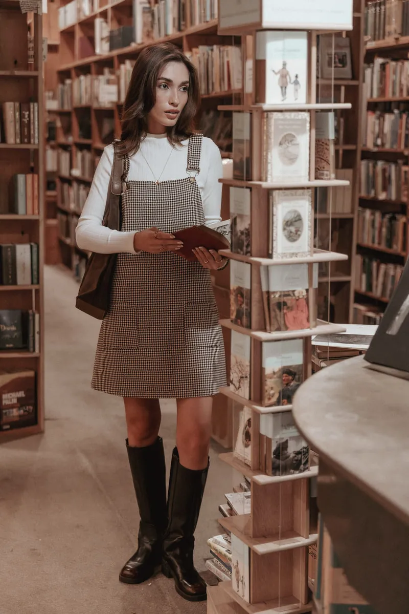 Vestido Curto Noah Overall Marrom Houndstooth - foto 1