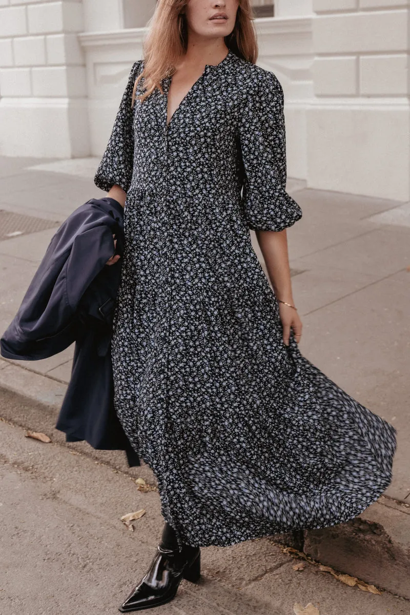 Vestido Longo Dixon Preto Miúdo Floral - foto 1