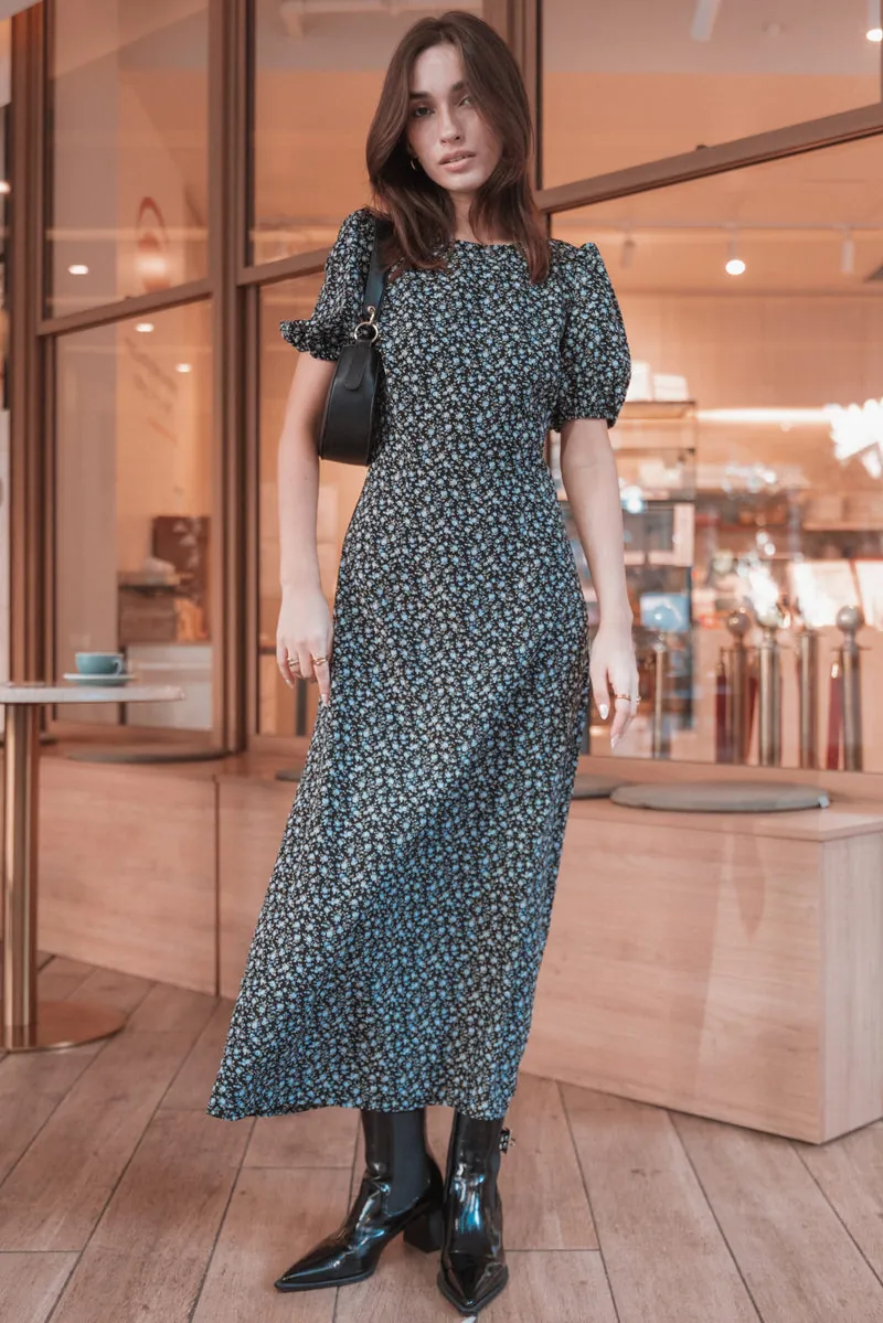 Vestido Longo Gemima Preto Miúdo Floral - foto 1
