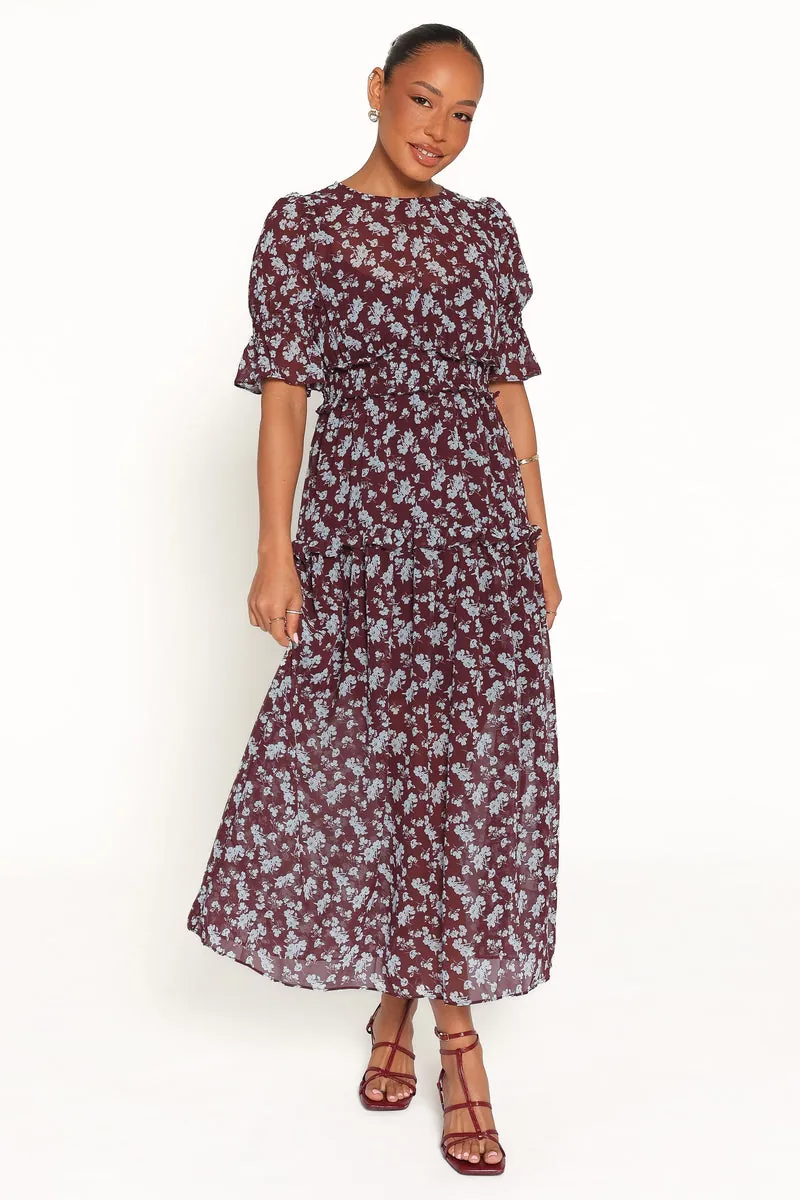 Vestido Longo Kelina Bordô Floral - foto 1