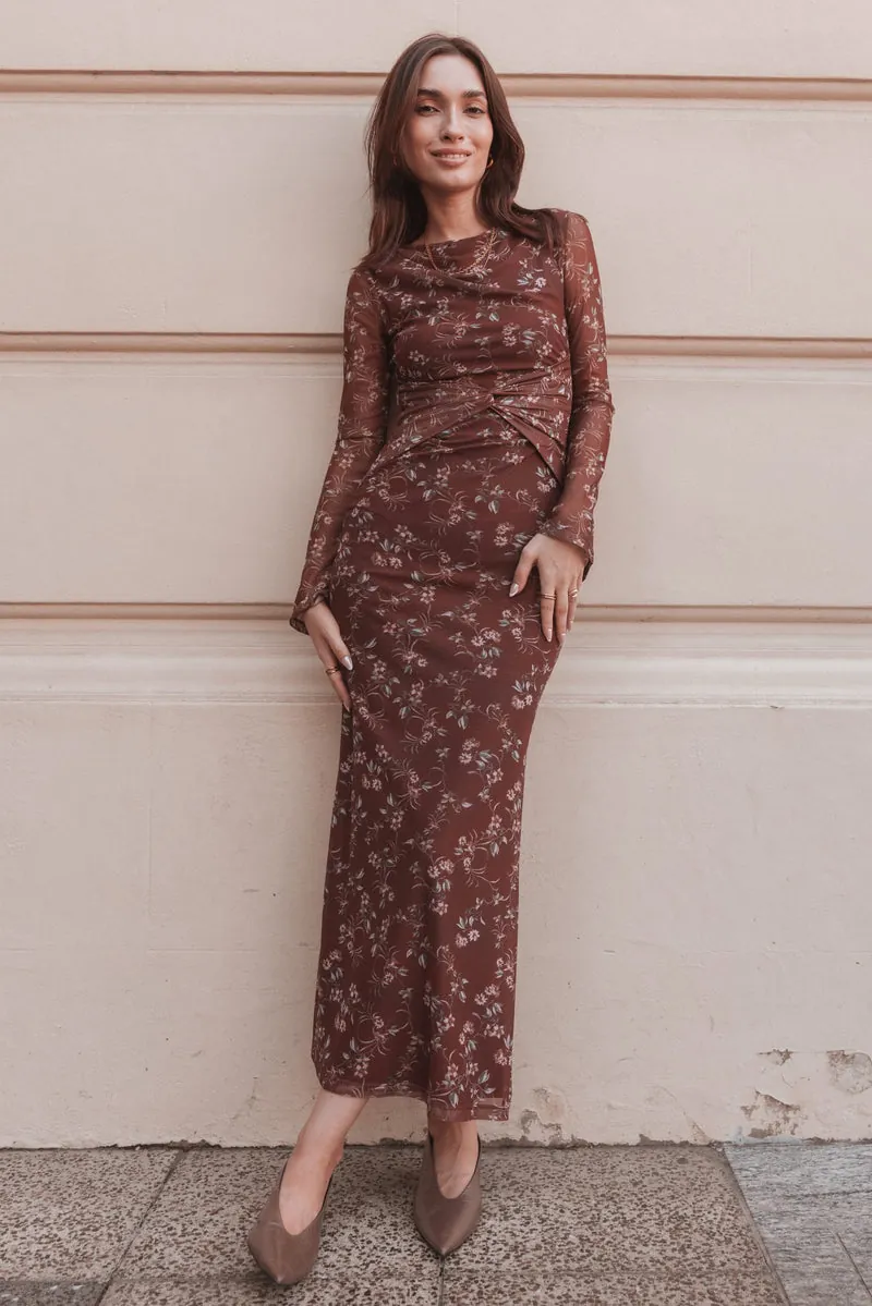 Vestido Manga Longa Nash Rust Floral - foto 1