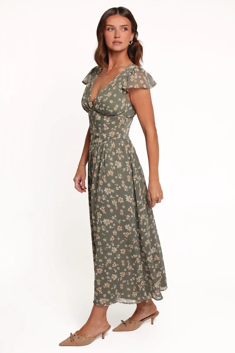 Vestido Midi Davie Verde-Oliva Floral - foto 3