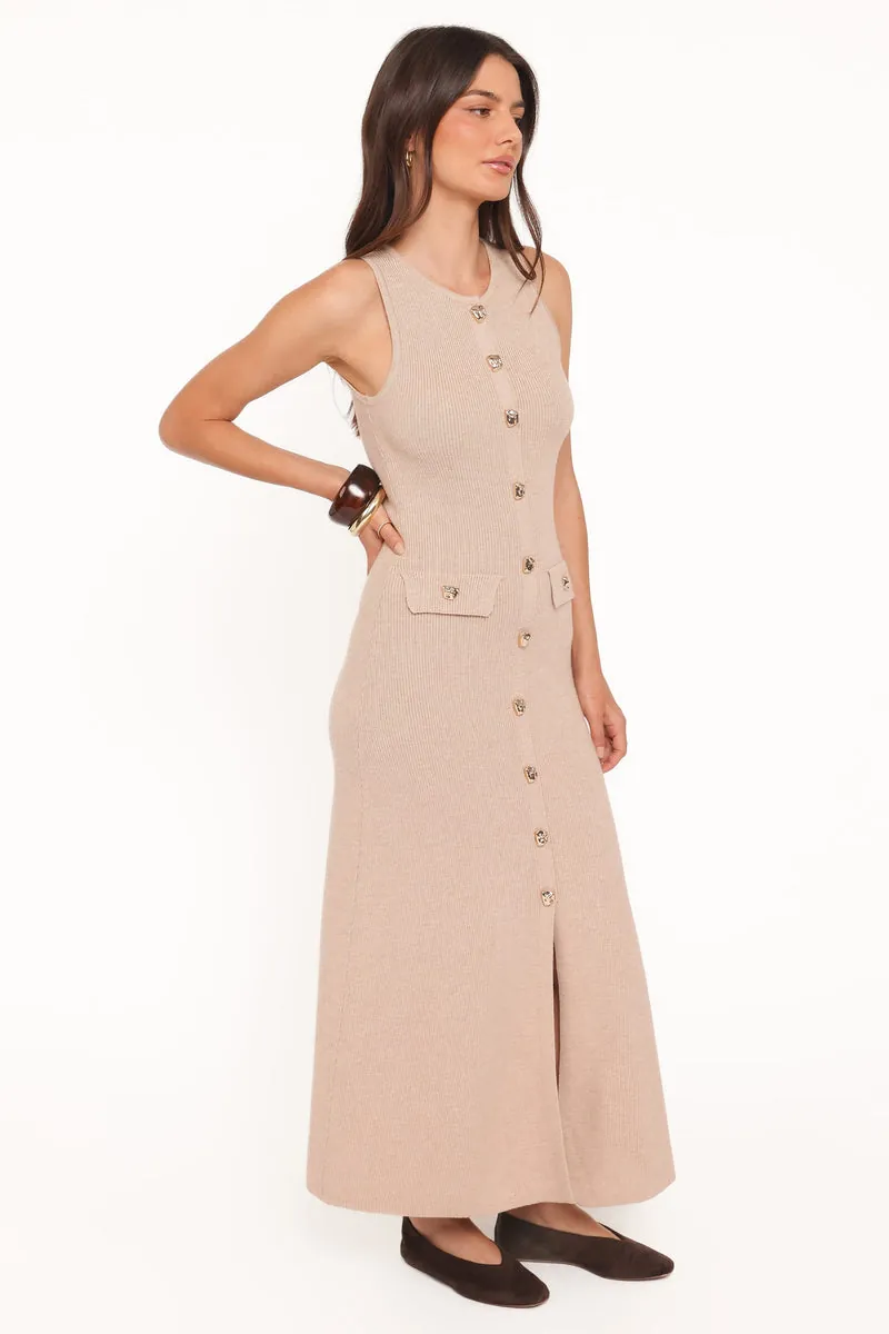 Vestido Tricô Aspen Button Up Oatmeal - foto 3